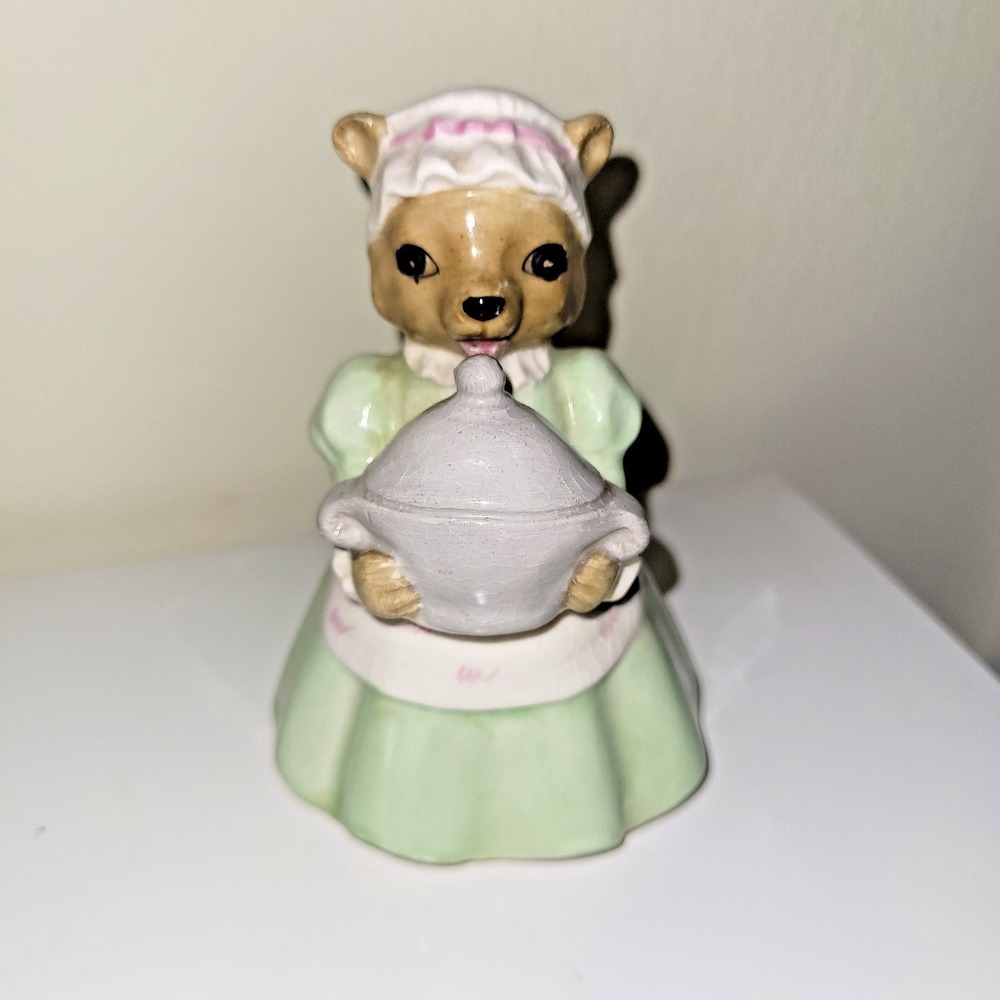 Vintage Mama Bear Ceramic Figurine Goldilocks Nursery Rhyme Mint Green Dress